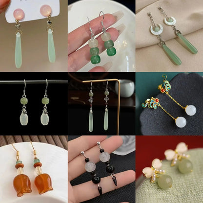 New Chinese Style Versatile Retro Earrings Long Tassel Horse Face Skirt Cheongsam Fashionable Temperament Accessories for Women