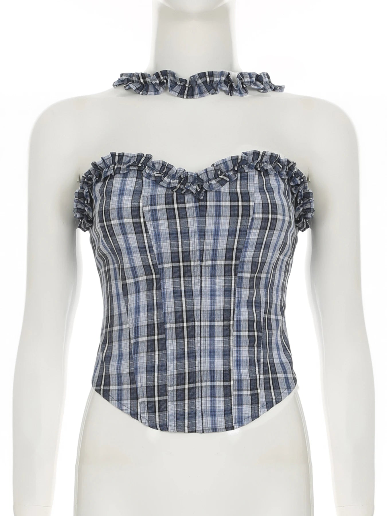 fashionPlaid Print Corset Sexy Bustiers Fashion Halter Neck Basic Backless Bandage Streetwear Tops Slim Chic Outfits