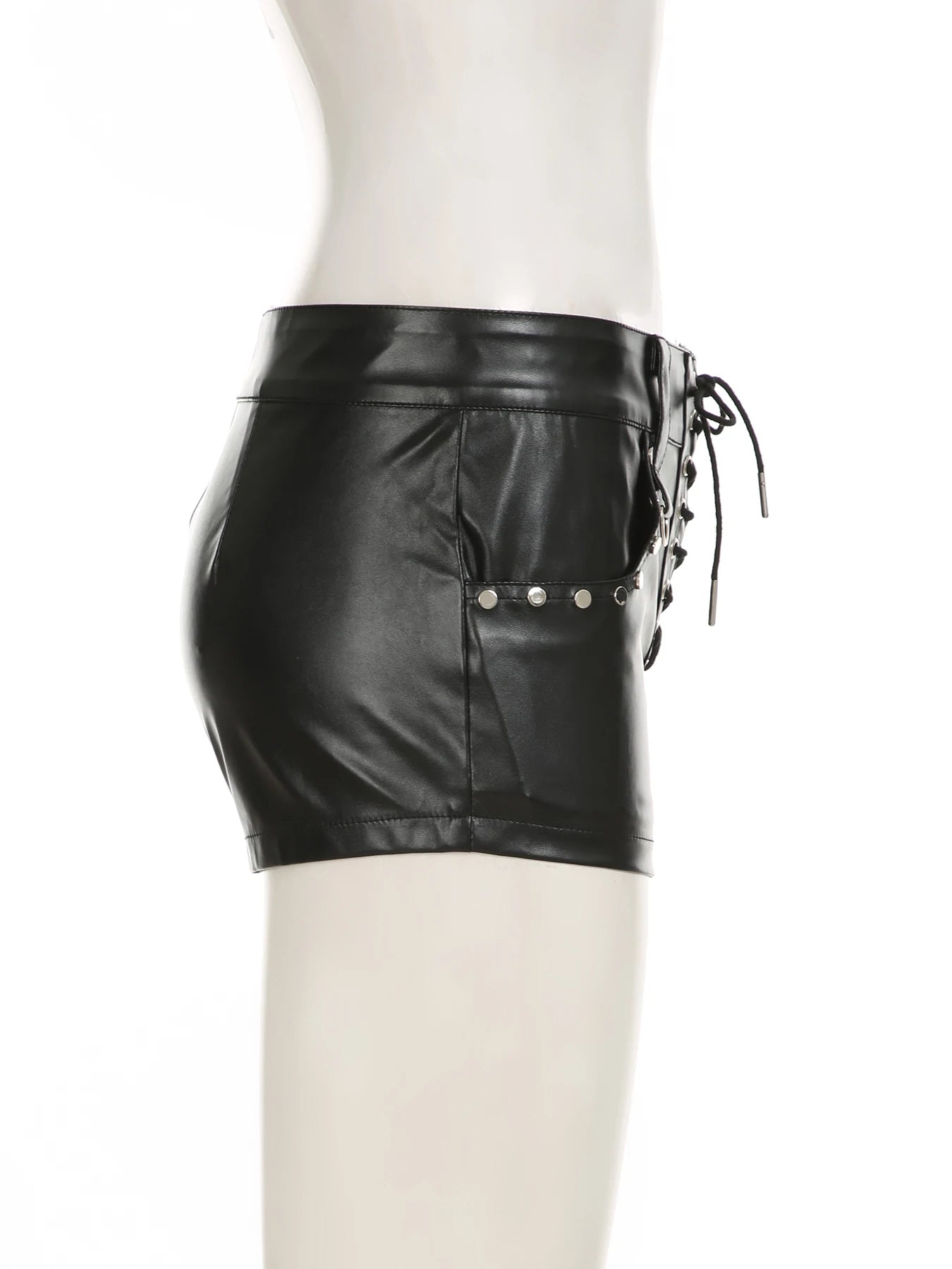 fashion Bandage Metal Pockets Dark Shorts Leather Sexy Hottie Bodycon Fashion Solid Clothes Casual Streetwear Bottoms