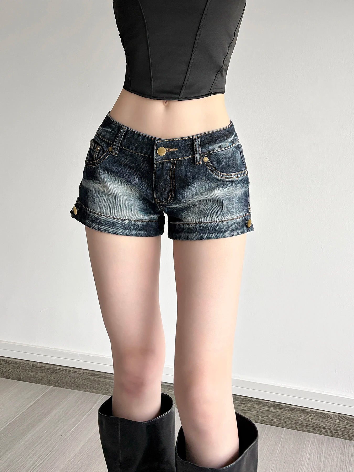 fashion Low Waisted Denim Hottie Shorts Blue Sexy Slim Chic Vintage Streetwear Clothes Retro Summer All-match Bottoms