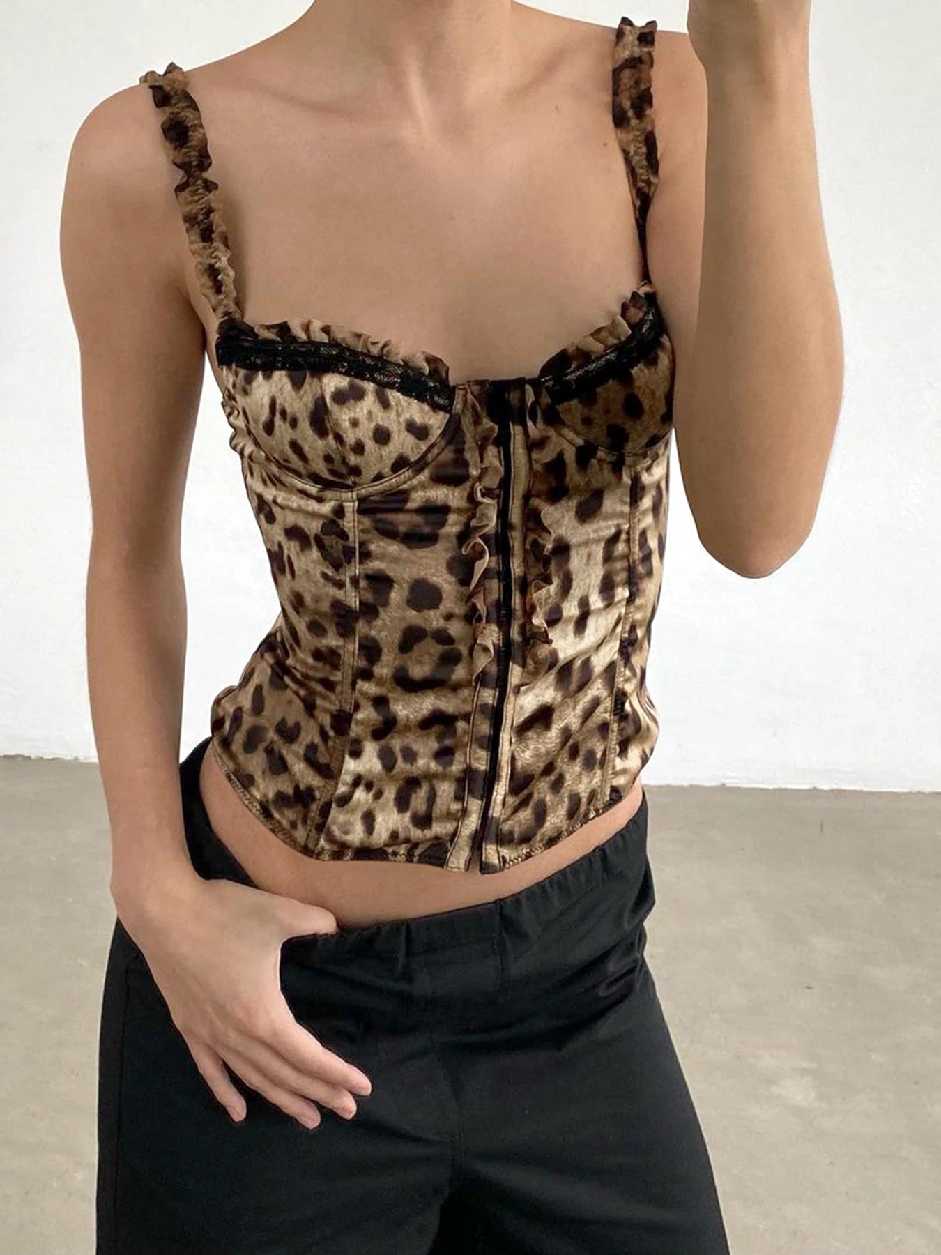 fashionLeopard Sexy Hottie Patchwork Camisole Slim Chic Crop Vintage Retro Y2k 90s Top Aesthetic Classic Bodycon Bustiers