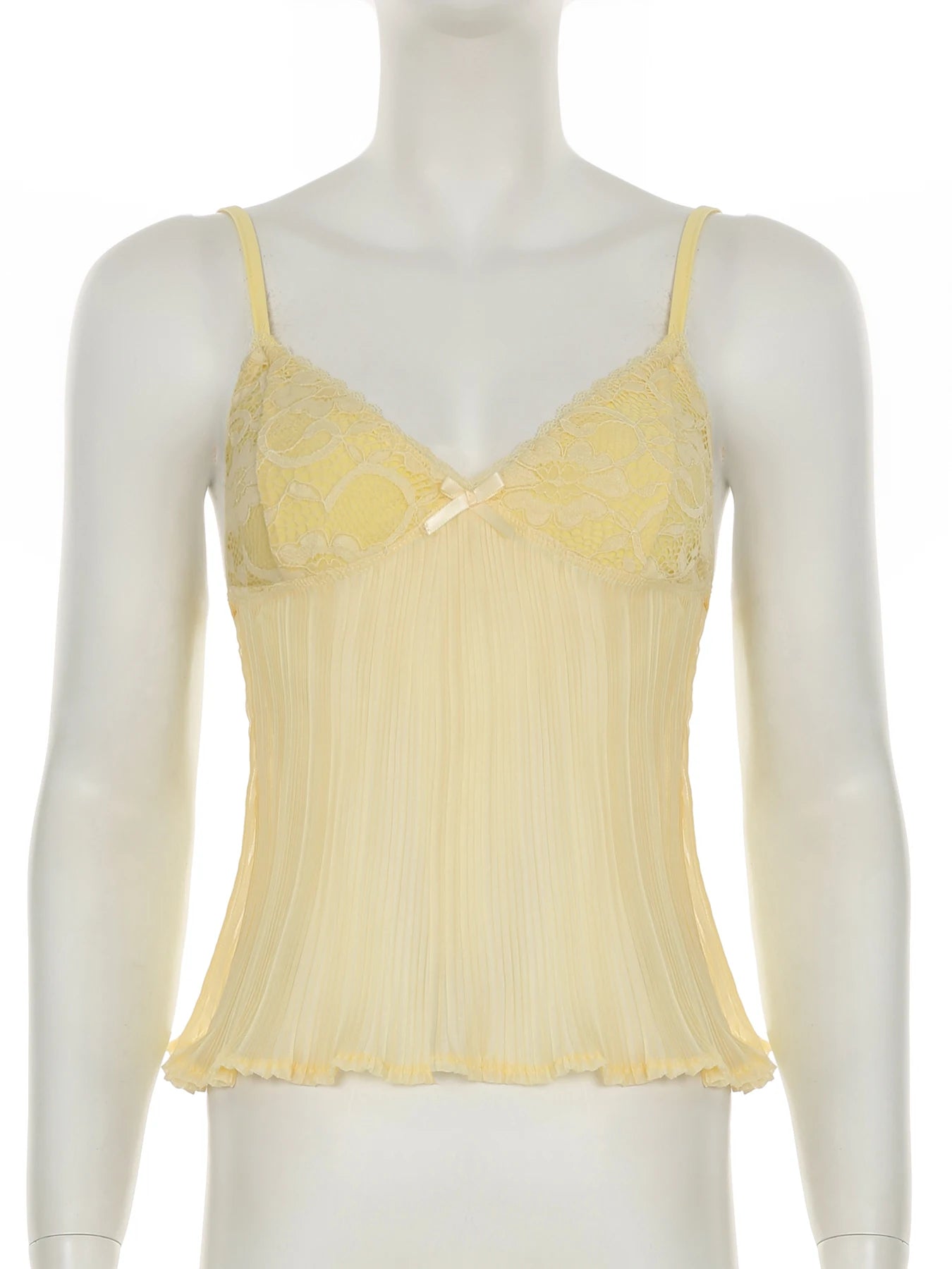 fashion Fold Solid Sexy Backless Camisole Bow Lace Patchwork Summer Chic Vest Slim 90s Hottie High Street Crop V-neck Top