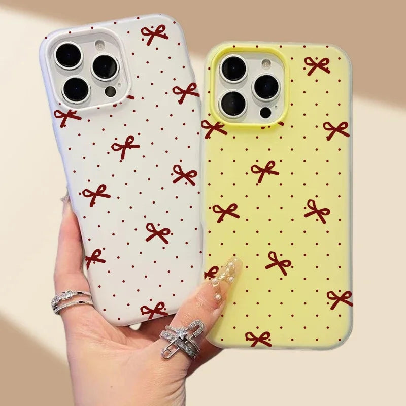 Cute Polka Dot Bow Phone Case For Samsung Galaxy S25 Edge S24 Ultra S23 Plus A56 5G A17 A07 A16 A26 A36 A06 A15 A35 A54 A34 A52
