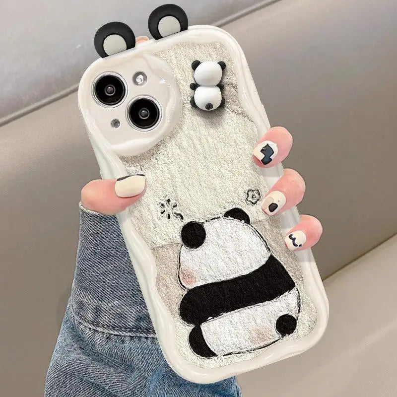 Chain Case For Xiaomi Redmi Note 13 14 Pro Plus 5G 12 4G 8 11 10 9 12 12S 13C 12C 10C 9C 9A A1 A2 A3 Cartoon 3D Panda Ears Cover