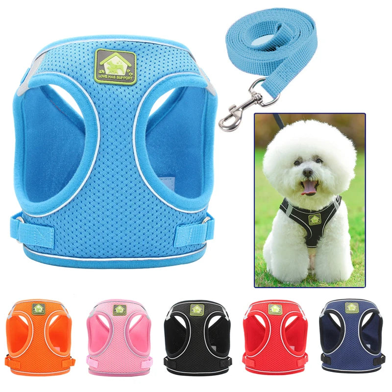 Reflective Dog Cat Harness Nylon Mesh French Bulldog Harness Puppy Small Dogs Harnesses Vest Leash Set for Chihuahua Pug Walking