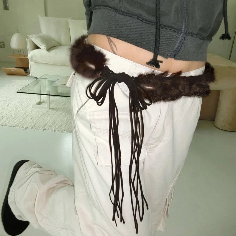 fashion Retro   Fashion Solid Aesthetic Furry Belts Vintage Chic Adjustable Accessories Korean Casual Drawstring Belts