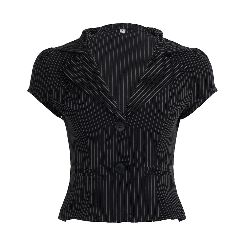 fashionStripe Button Crop Basic Tops 90s Casual Slim Sexy Fashion Y2k Streetwear Clothings Hottie Classic V-neck Outfits