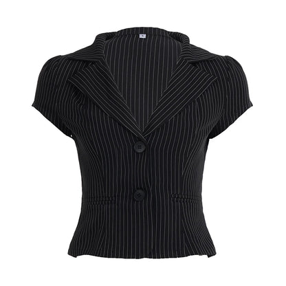 fashionStripe Button Crop Basic Tops 90s Casual Slim Sexy Fashion Y2k Streetwear Clothings Hottie Classic V-neck Outfits