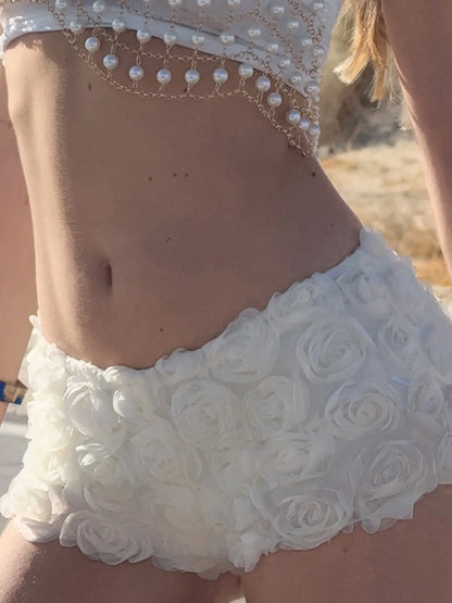 fashionThree-Dimensional Floral Shorts Slim Summer Streetwear Chic Sweet Casual Clothings Solid Vintage Sexy 90s Bottoms