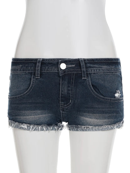 fashion Low Waisted Denim Hottie Shorts Blue Sexy Slim Chic Vintage Streetwear Clothes Retro Summer All-match Bottoms
