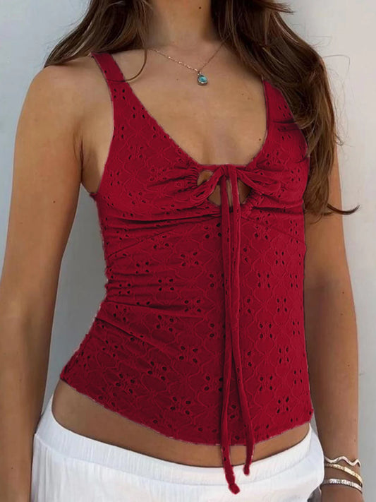 fashion Lace-up Sexy Solid Color Hole Tops Fashion Slim Casual Clubwear Knitted for Women Cute   Vintage Streetwear Tops