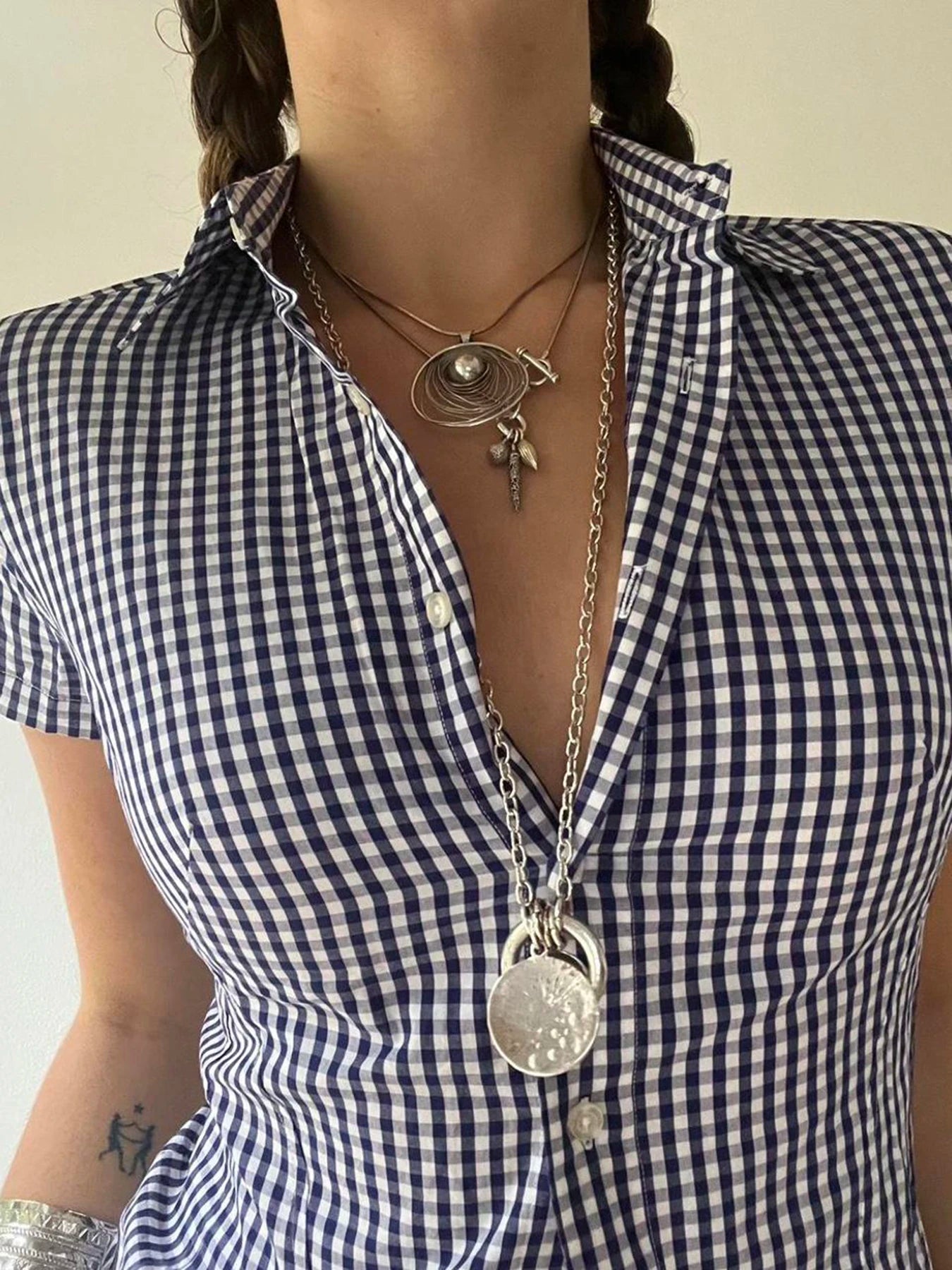 fashionPlaid Print Y2K Blouses for Women Button Up Chic Short Sleeves Outfits Tuurn-down Neck Vintage Aesthetic 2000s Top