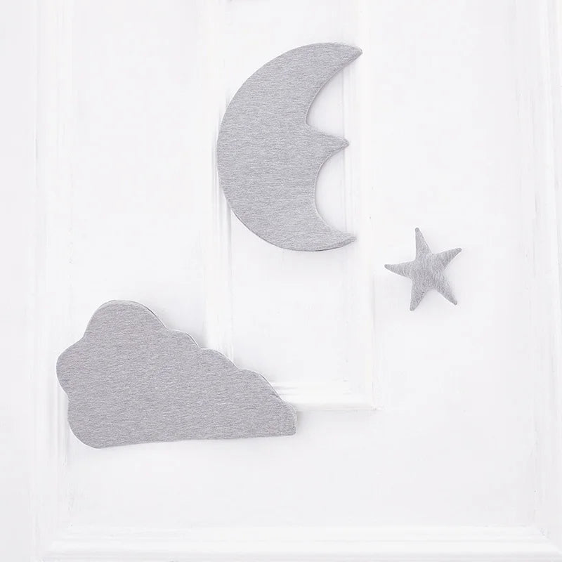 3pcs/set Moon Star Wall Decor INS Nordic Style Cotton Cloud Ornaments Kids Room Decorations Wall Stickers photography props