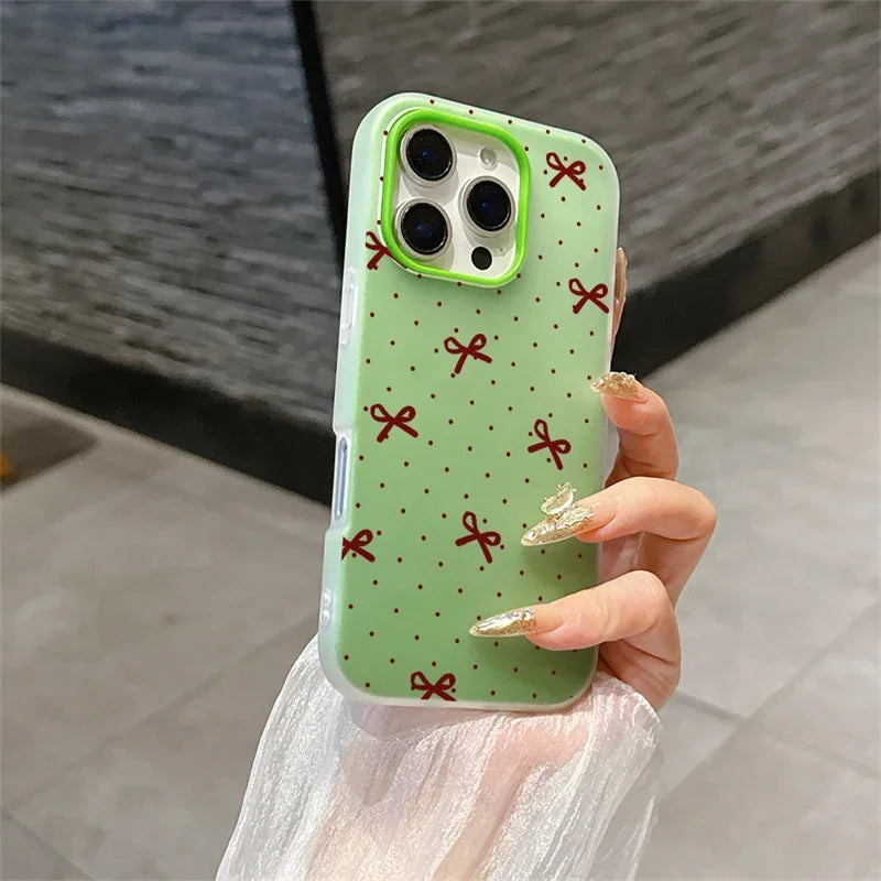 Cute Polka Dot Bow Phone Case For Samsung Galaxy S25 Edge S24 Ultra S23 Plus A56 5G A17 A07 A16 A26 A36 A06 A15 A35 A54 A34 A52
