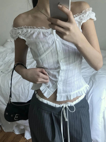 fashion Lace-up Solid Sexy Button Tees Slim Casual All-match Harajuku Fashion Women's Top Korean Style Aesthetic Clothings