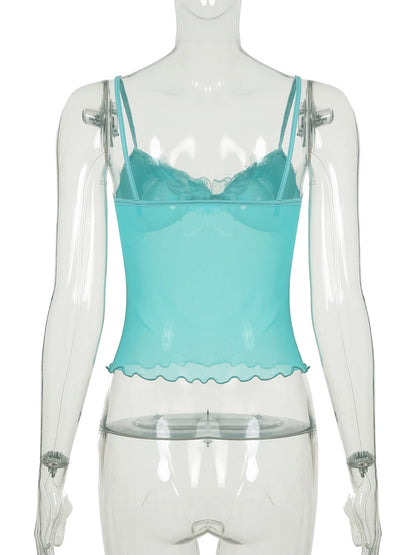 fashionButterfly Mesh Sexy Backless Camisole Solid Halter Vintage Chic Streetwear Slim Tops Hottie Sleeveless Bustiers