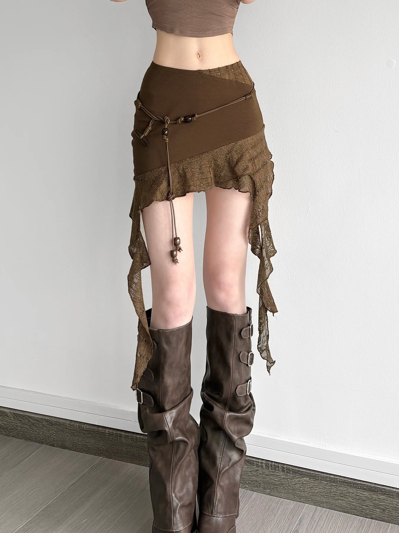 fashionIrregular Mesh Patchwork Belt Skirts Chic Fashion Vintage Retro Sexy Harajuku Clothings Hottie High Street Bottoms