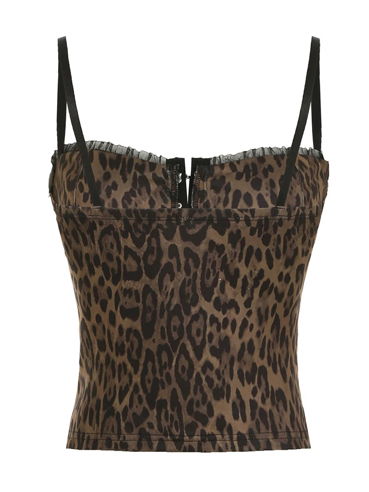 fashionVintage Leopard Print Sleeveless Camisoles Y2K Sexy Hot Botton Backless Clothes Fashion Retro 90s Women's Outfits