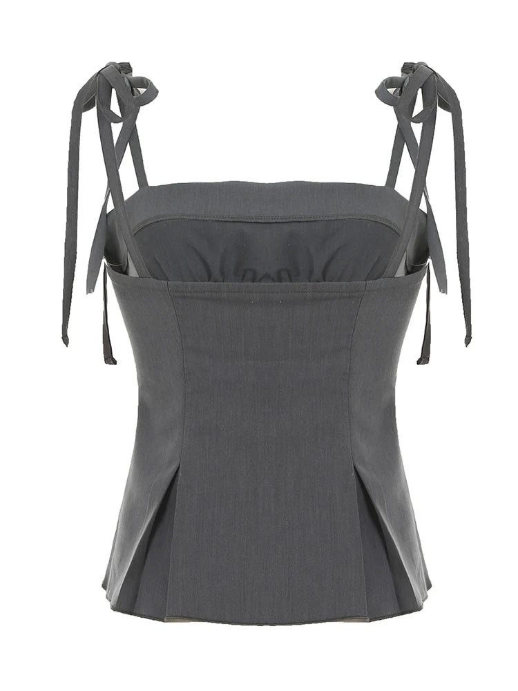 fashion Lace Cute Bow Sexy Camisoles Slim Y2K Aesthetic Backless Top Women's Vest Hot Chic Sweet Casual Lace Up Outfits