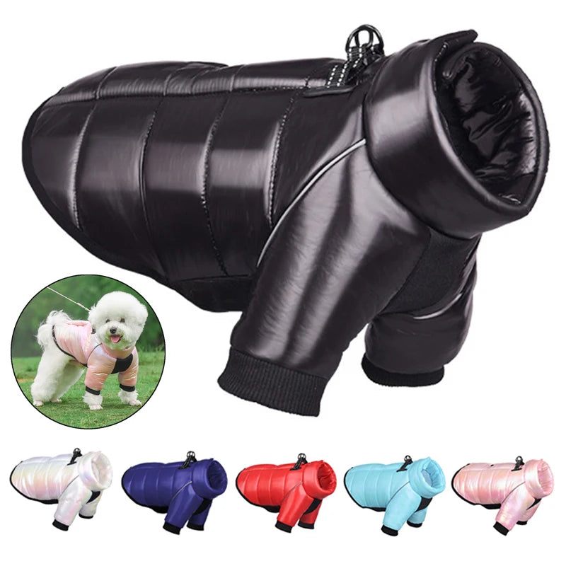 Winter Dog Down Jacket Waterproof Dog Clothes for Small Dogs Build-in Collar Puppy Jumpsuit Reflective Pet Coat French Bulldog