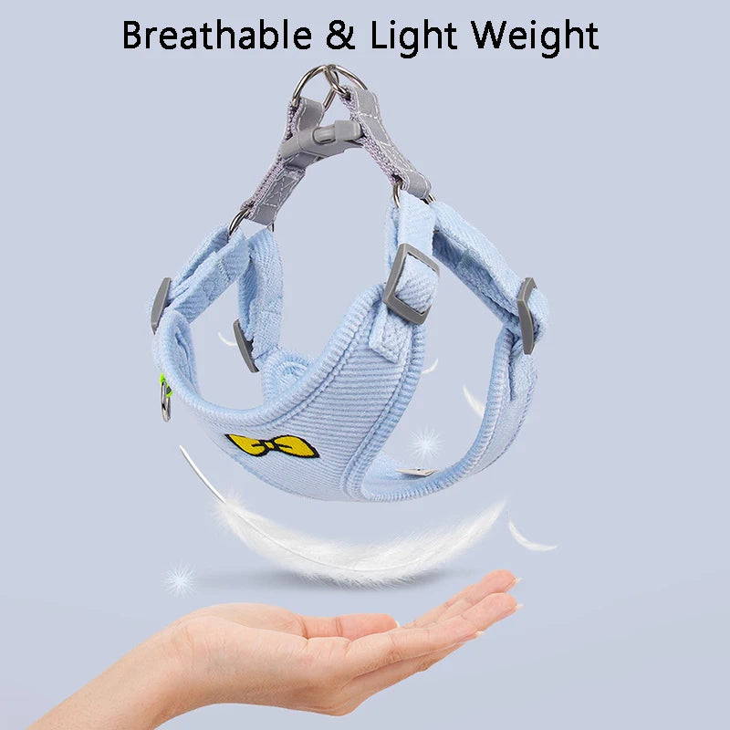 Summer Corduroy Dog Harness and Leash Set for Small Medium Dogs Breathable Puppy Cat Harness Vest Pet Chihuahua Walking Leash