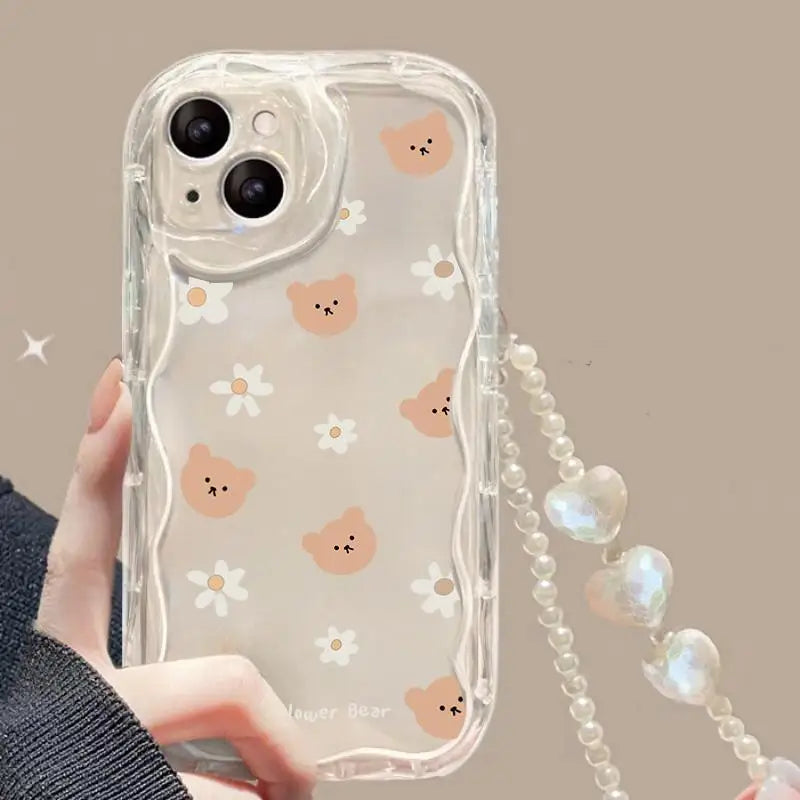 3D Flower Chain Lanyard Phone Case For Redmi Note 13 Pro Plus 5G 13C 4G Soft Wavy Edge Oil Painting Flowers Protective Cover