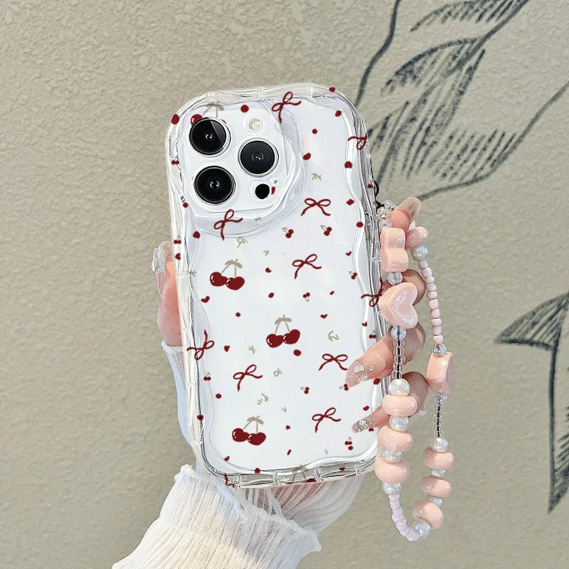 Cute Bow Chain Hanging Rope Case For Xiaomi Redmi Note 14 12 13 Pro Plus 12S 11 10S 11S 10 Redmi A5 13C 14C 12C A3 Wavy Fundas