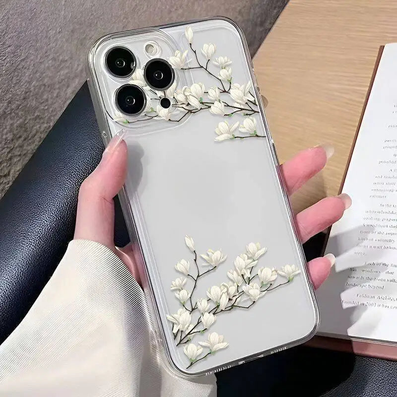 Flower Phone Case For Samsung Galaxy S24 Ultra S23 FE S20 S21 S22 Plus A54 5G A55 A35 A25 A14 A15 A24 A34 Clear Silicone Cases