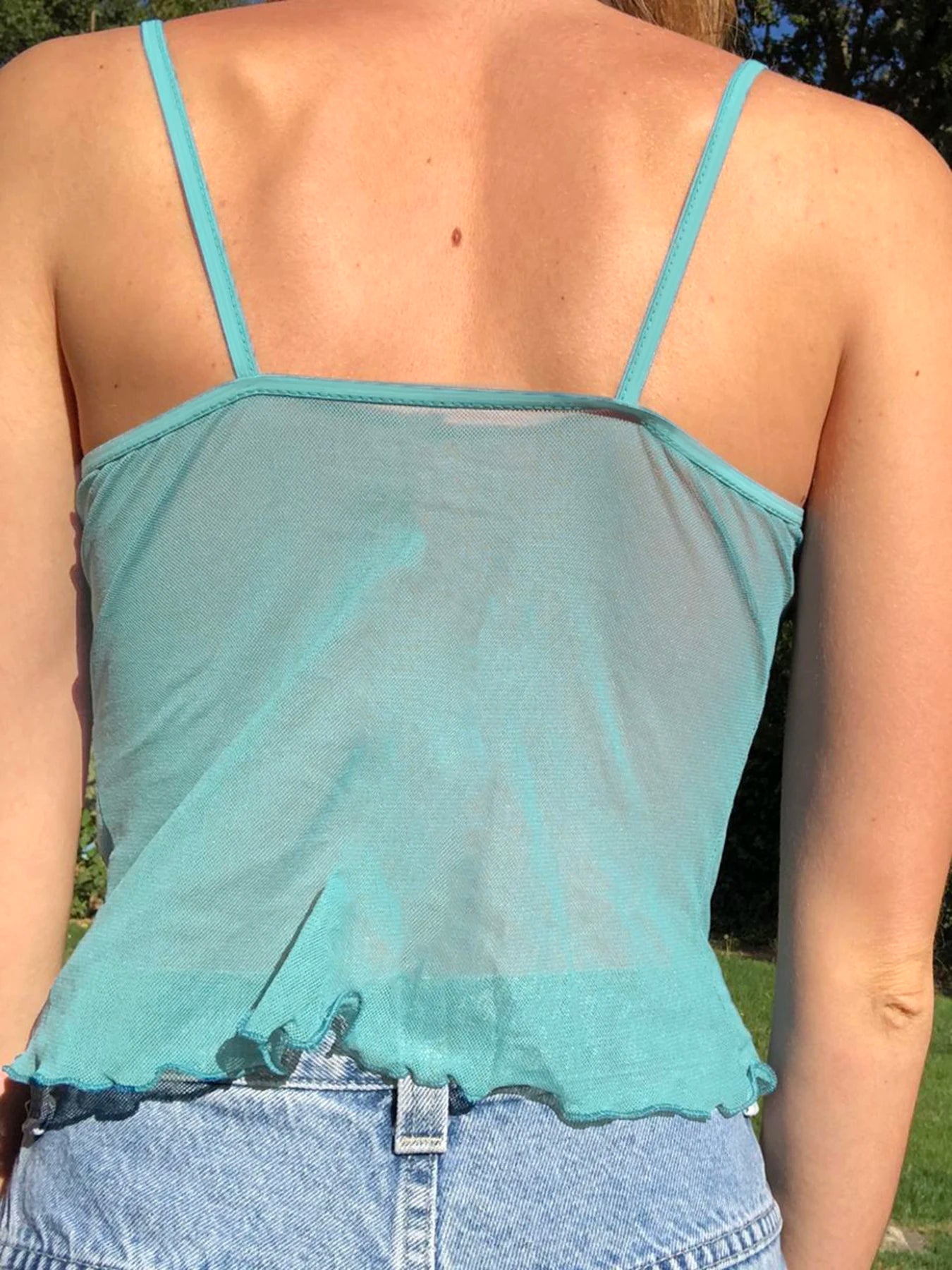 fashionButterfly Mesh Sexy Backless Camisole Solid Halter Vintage Chic Streetwear Slim Tops Hottie Sleeveless Bustiers