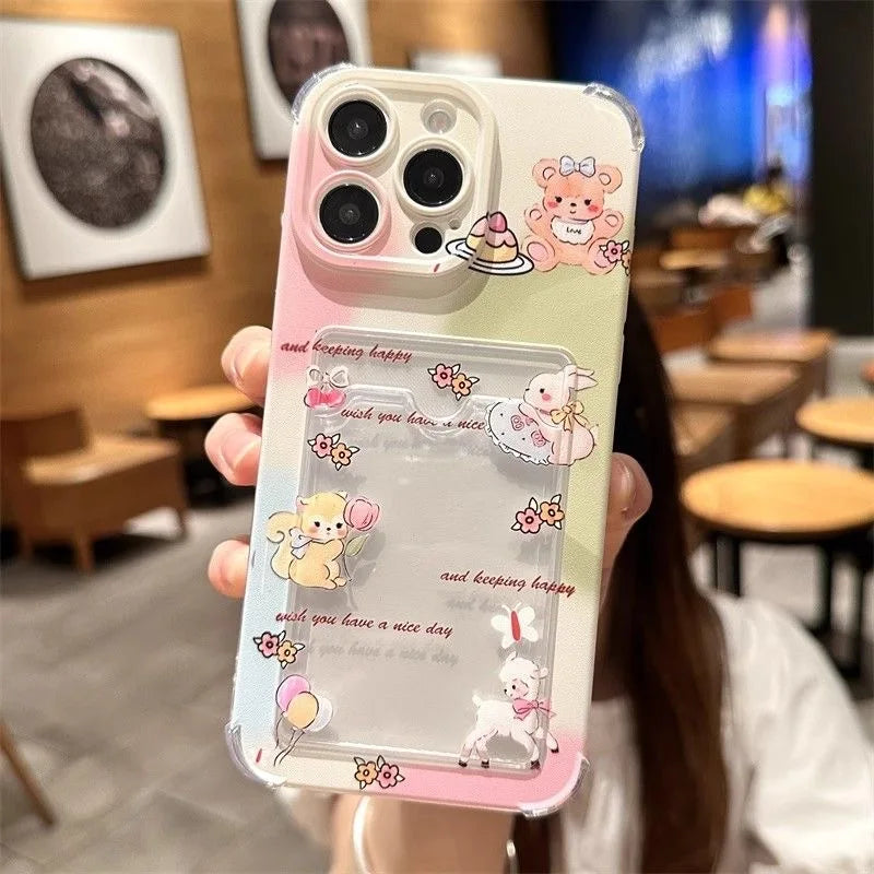 For Xiaomi Redmi Note 13 14 Pro Plus 12 11 10 Pro 12S 11S 9S 13C 12C 10C 9C 9A A2 A1 Clear TPU Flower Photo Card Holder Case
