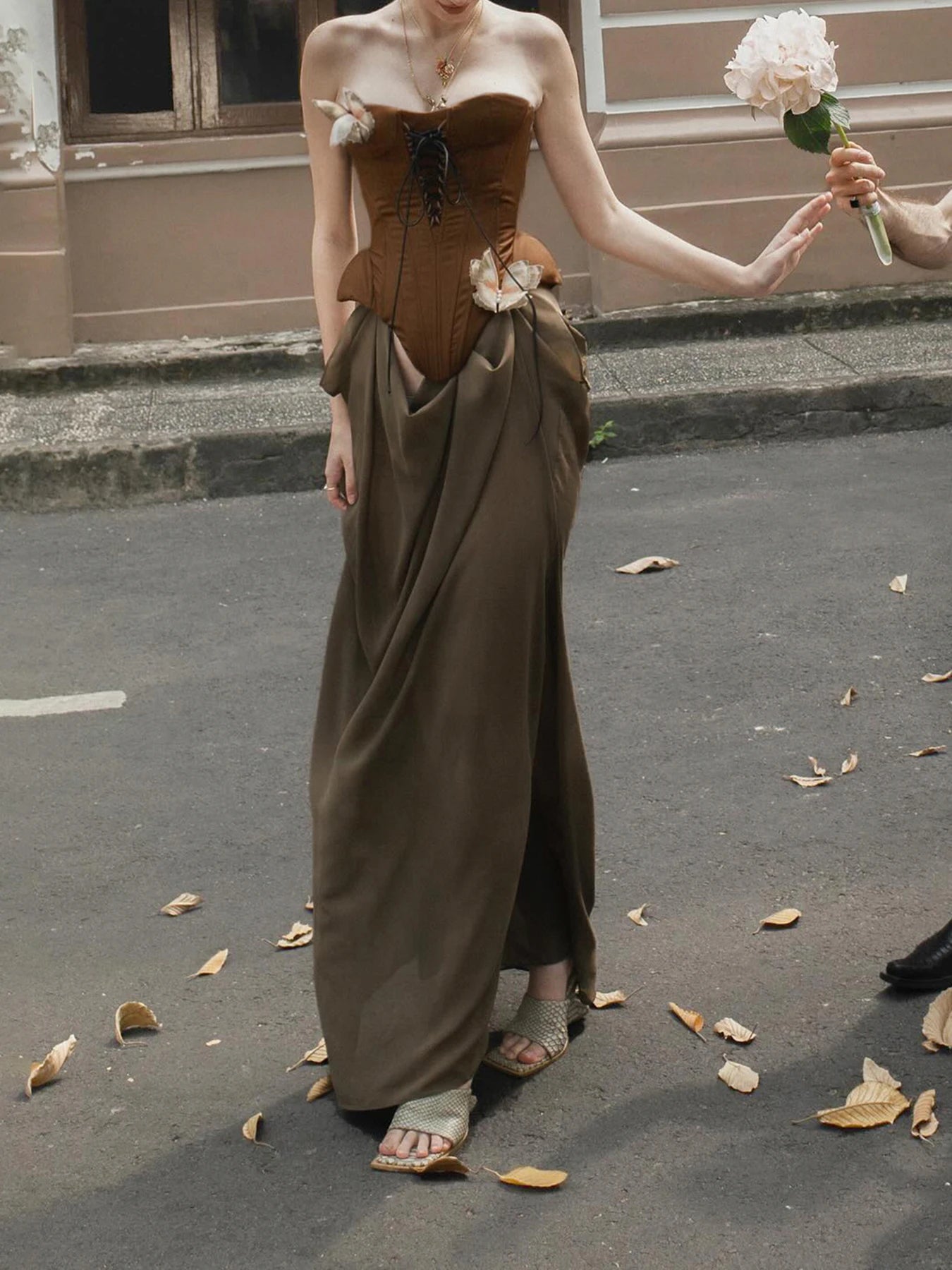 fashion Vacation Butterfly Decoration Slim Dress Sleeveless Corset Lower Hem Removable Retro Clothes Bodycon Chic Outfits