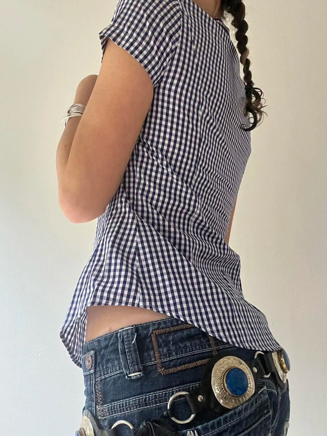 fashionPlaid Print Y2K Blouses for Women Button Up Chic Short Sleeves Outfits Tuurn-down Neck Vintage Aesthetic 2000s Top