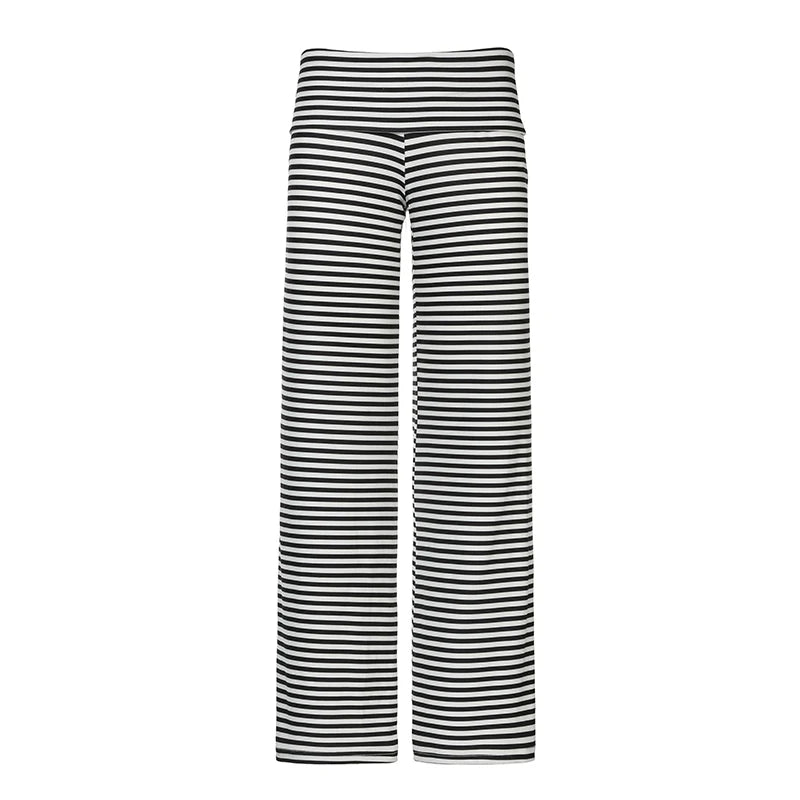 fashionStreetwear Striped Print Loose Pants Turn-down Waist Y2K Wide Leg Trousers Harajuku Chic 2000s Cute Bottoms