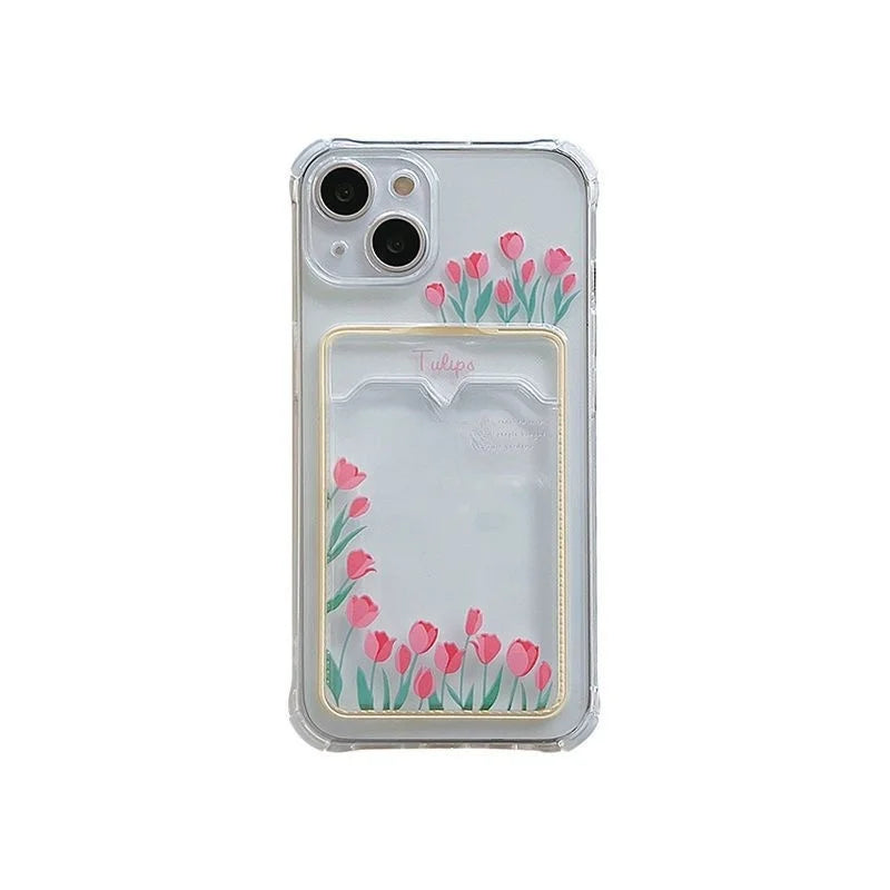 For Xiaomi Redmi Note 13 14 Pro Plus 12 11 10 Pro 12S 11S 9S 13C 12C 10C 9C 9A A2 A1 Clear TPU Flower Photo Card Holder Case