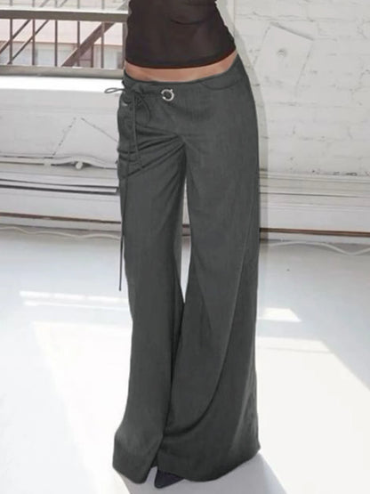 fashionLace Up Loose England Style Trousers Fashion Low Waisted Solid Pants Vintage Aesthetic Leisure Bottoms for Women