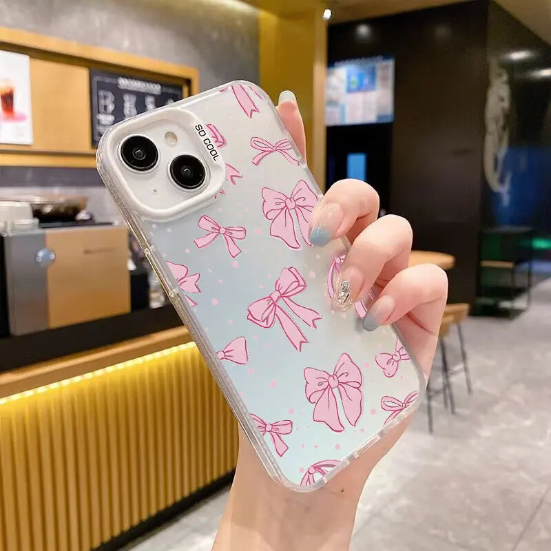 Cute Pink Stripe Bowknot Phone Case For Huawei Honor 400 200 Magic 7 Lite 90 5G 5 Pro 70 50 X6B X9B X7B X8A X7A X9A X9 Laser IMD