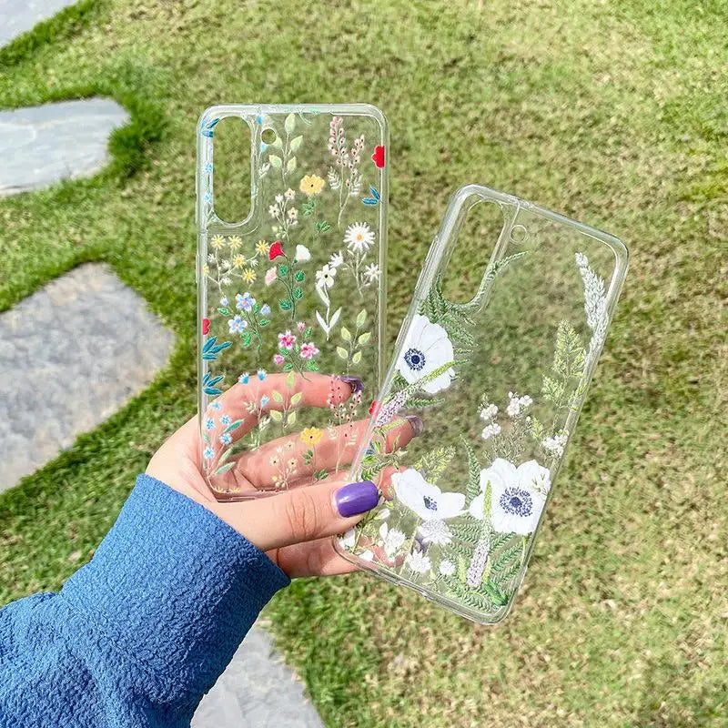 Flower Phone Case For Samsung Galaxy S24 Ultra S23 FE S20 S21 S22 Plus A54 5G A55 A35 A25 A14 A15 A24 A34 Clear Silicone Cases