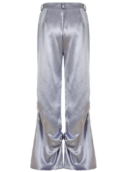 fashion Chic Casual Satin Button Loose Pants Fashion Korean Harajuku Women's Trousers Vintage Print Y2K Grunge Streetwear