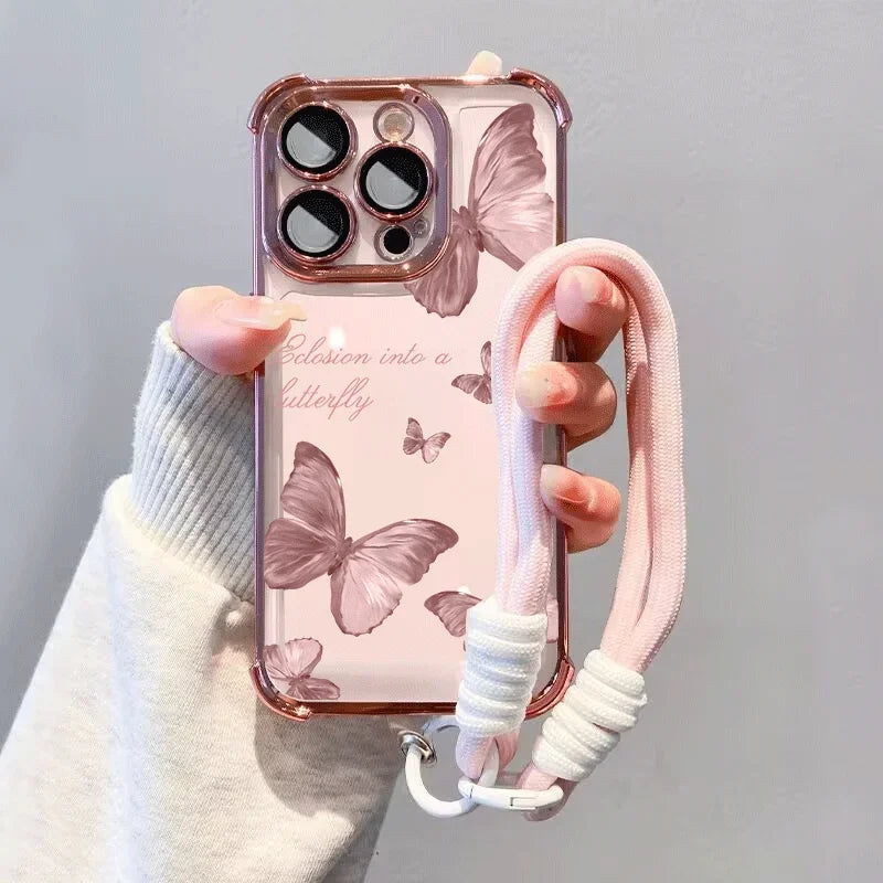 Luxury Butterfly Lanyard Rope Phone Case For Xiaomi POCO X7 X6 Pro F7 M7 X5 X3 F3 F4 F5 M4 M3 Mi 15T 14T Pro 15 Ultra 13 14 Skin