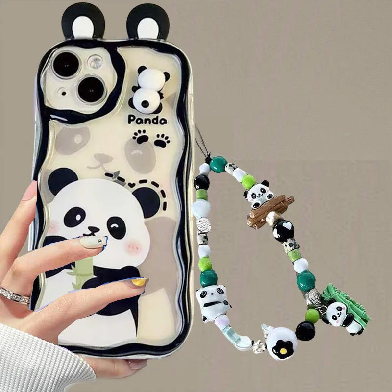 Chain Case For Xiaomi Redmi Note 13 14 Pro Plus 5G 12 4G 8 11 10 9 12 12S 13C 12C 10C 9C 9A A1 A2 A3 Cartoon 3D Panda Ears Cover