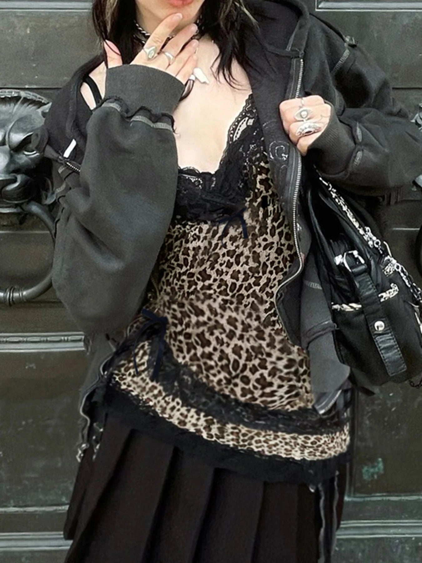 fashionLace Patchwork Y2K Camisole Leopard Print Y2K Backless Sexy Cute Tops V-neck Sleeveless Fairycore 2000s Clothes