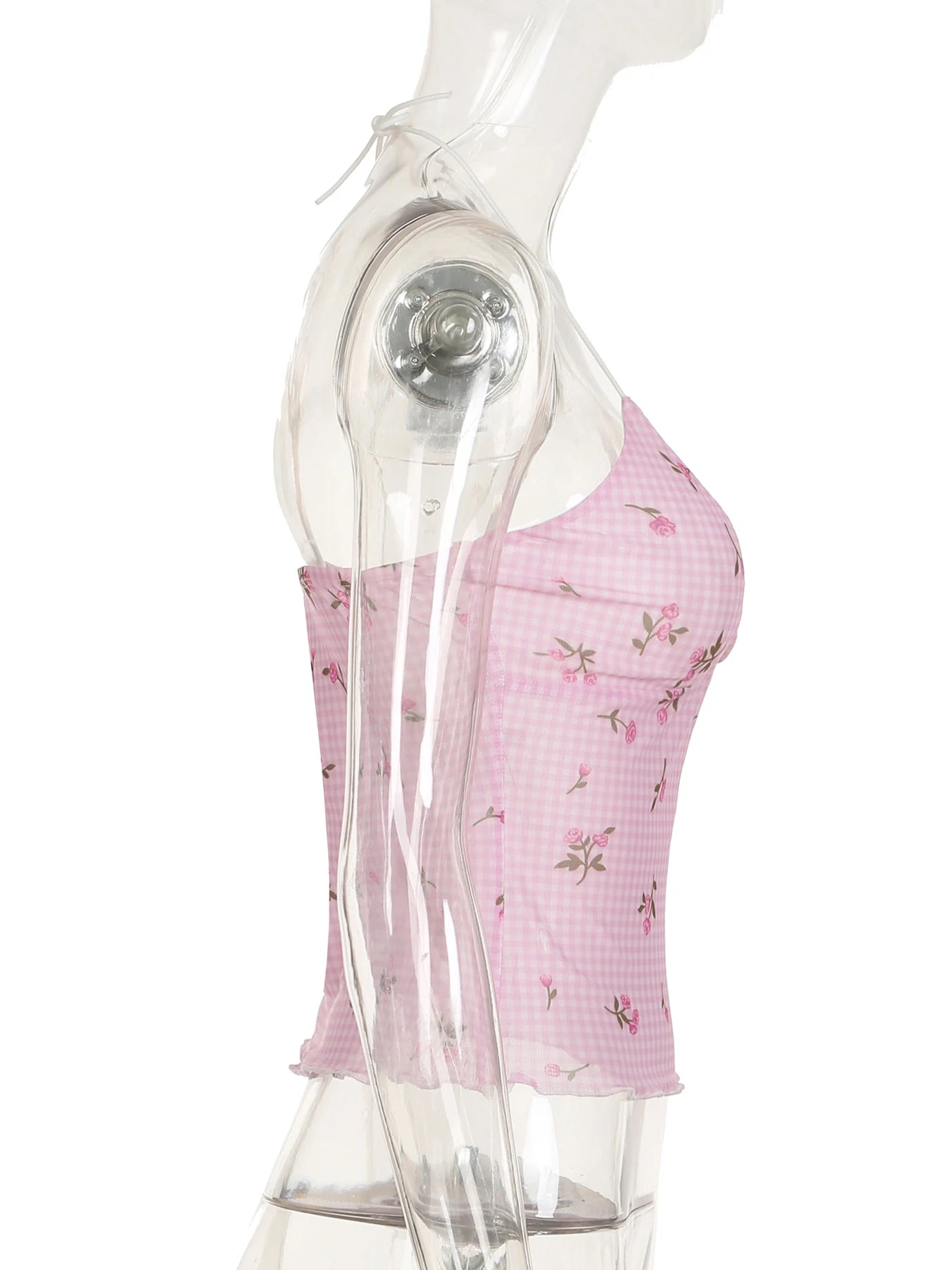 fashionSexy Plaid Floral Print Halter Neck Backless Sleeveless Bow Hottie Slim Sweet Camisole Streetwear Y2k Crop Top