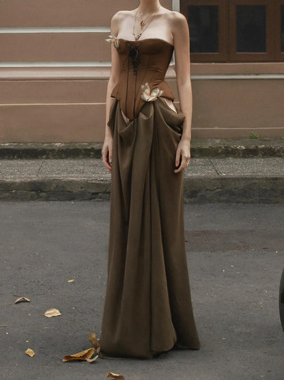 fashion Vacation Butterfly Decoration Slim Dress Sleeveless Corset Lower Hem Removable Retro Clothes Bodycon Chic Outfits