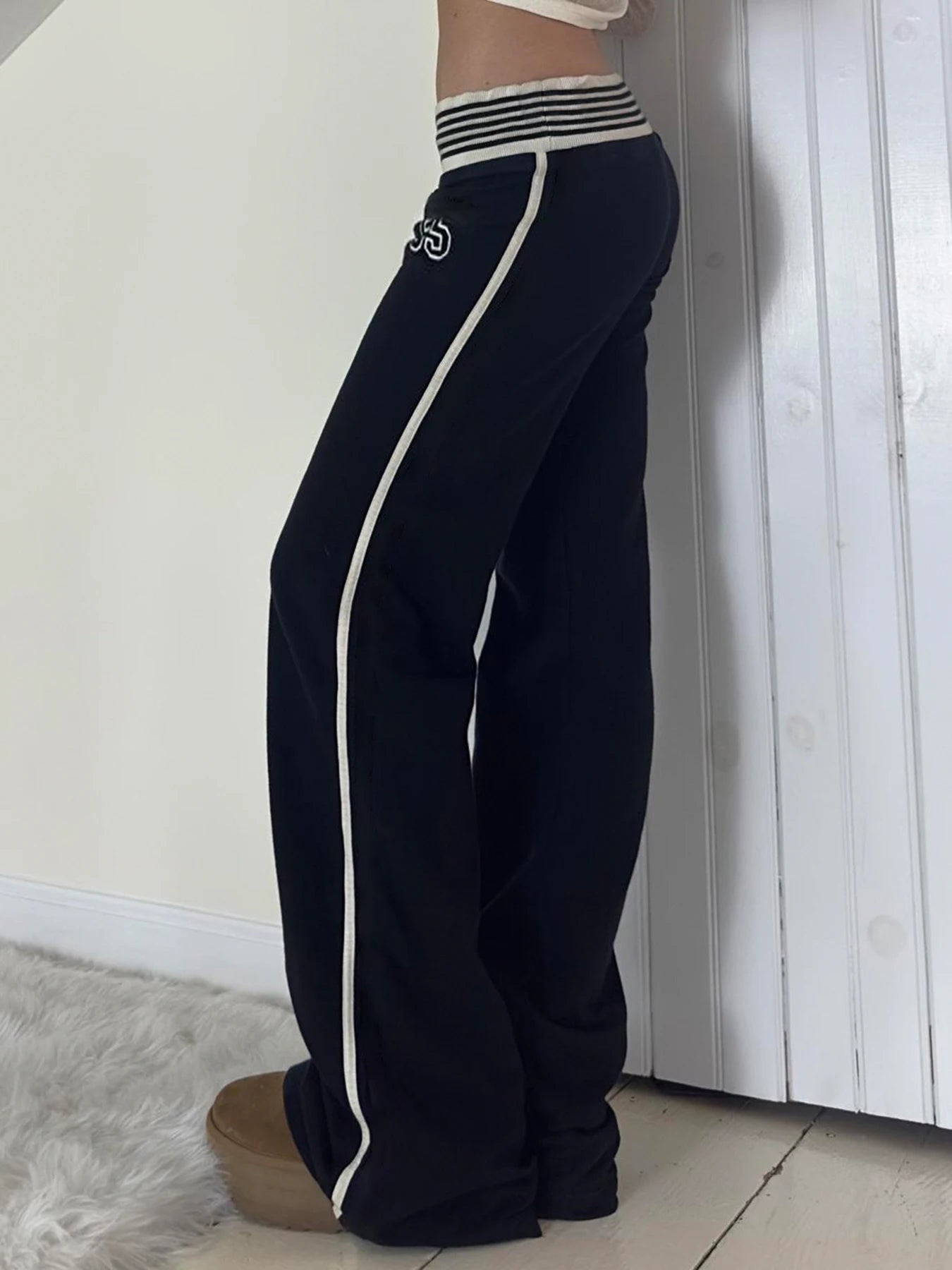 fashionStreak Basic Aesthetic Casual Pants Slim Low Waisted Fashion Streetwear Trousers Letter Elastic All-match Bottoms