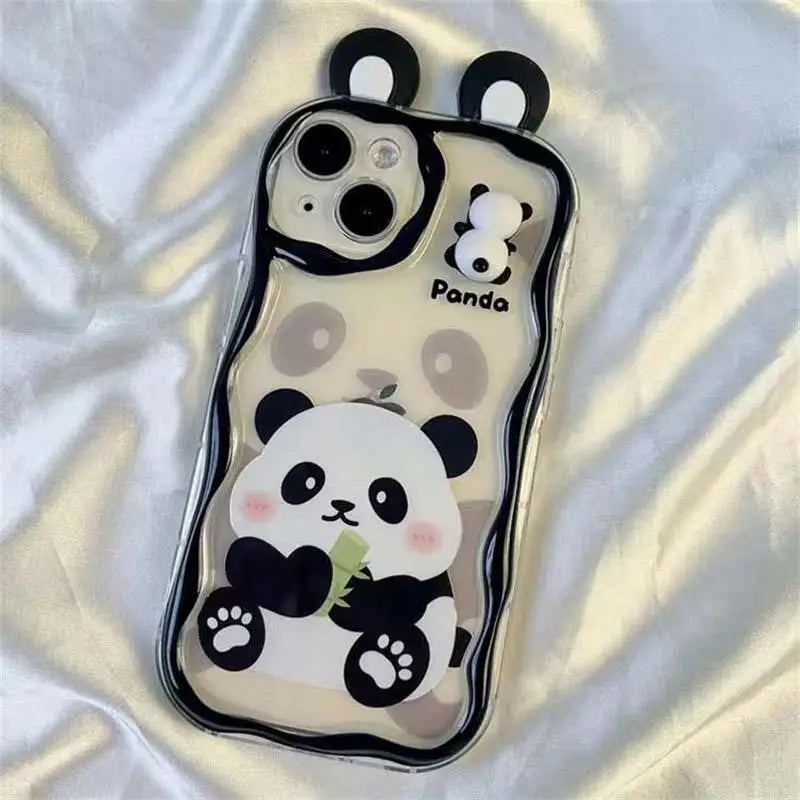 Chain Case For Xiaomi Redmi Note 13 14 Pro Plus 5G 12 4G 8 11 10 9 12 12S 13C 12C 10C 9C 9A A1 A2 A3 Cartoon 3D Panda Ears Cover