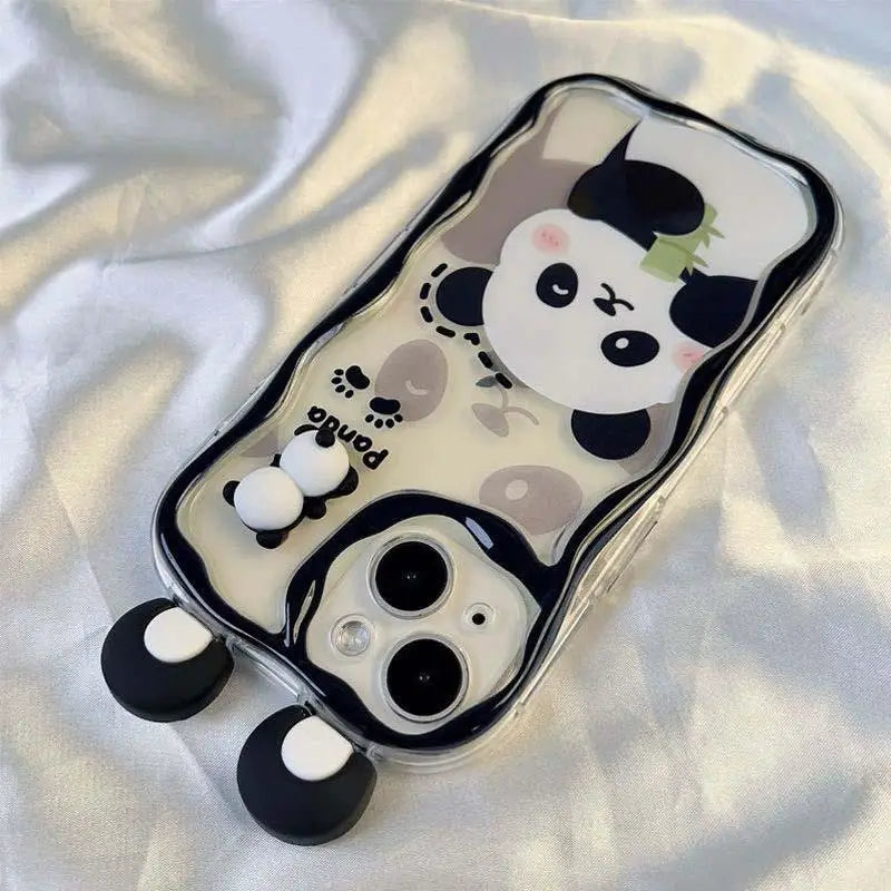 Cute Panda Toy Cartoon Ear Wave TPU Soft Phone Case For IPhone 16 15 12 11 Pro Max 14 Plus 13 Mini X XS XR 7 8 Plus SE Back Capa
