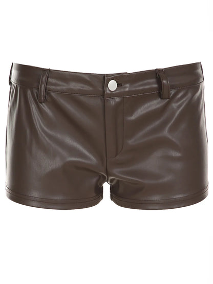 fashionLow Waisted Mini Leather Shorts Vintage Chic Furry Belts Casual Y2K Aesthetic Fashion Elastic Waist Bottoms