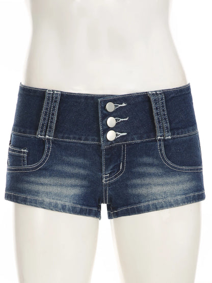 fashion Low Waisted Hottie Denim Shorts Casual Sexy Vintage Basic Retro Clothings Streetwear Chic Slim Fashion Bottoms