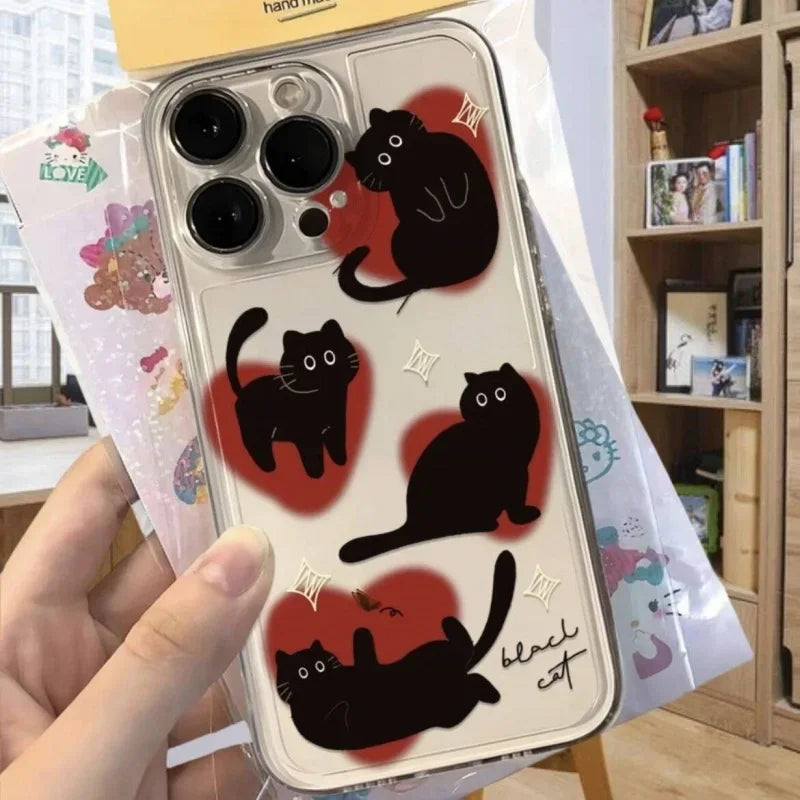 Phone Case For Motorola Moto Edge 40 Pro G53 G30 G32 G73 G72 G71 G22 G52 G60 G60S G9 Play Plus Shell TPU Black Cat