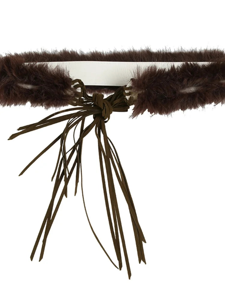 fashion Retro   Fashion Solid Aesthetic Furry Belts Vintage Chic Adjustable Accessories Korean Casual Drawstring Belts